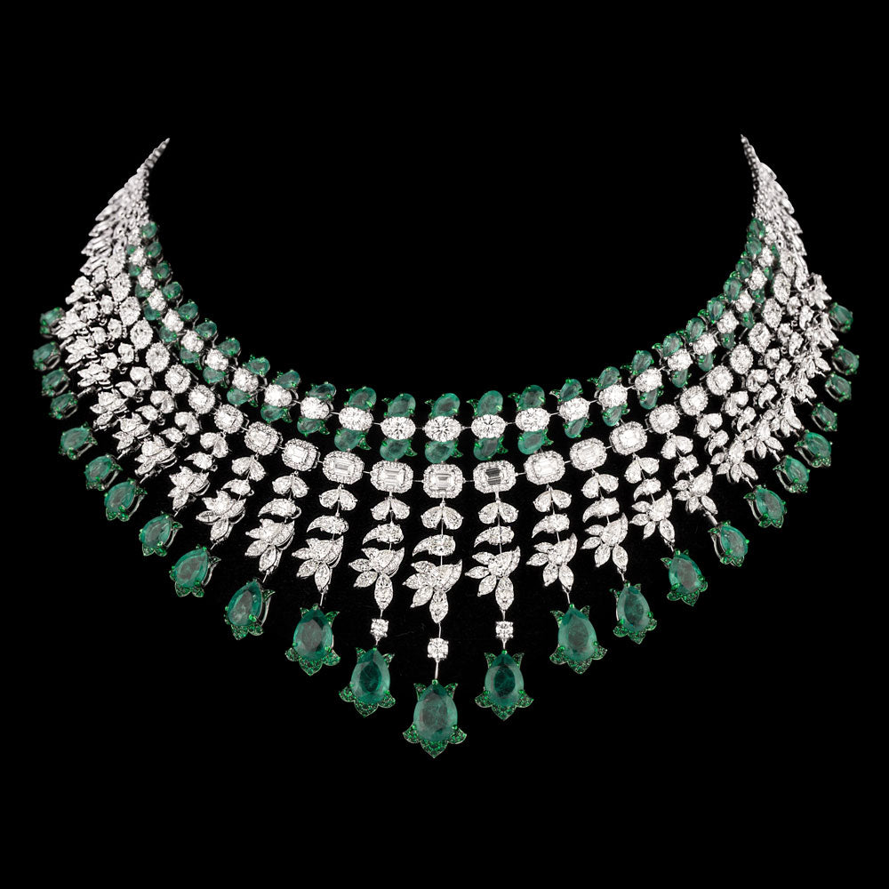 18K White Gold Diamond Necklace - 30.727ct VS-SI-HIJ with Colour Stones