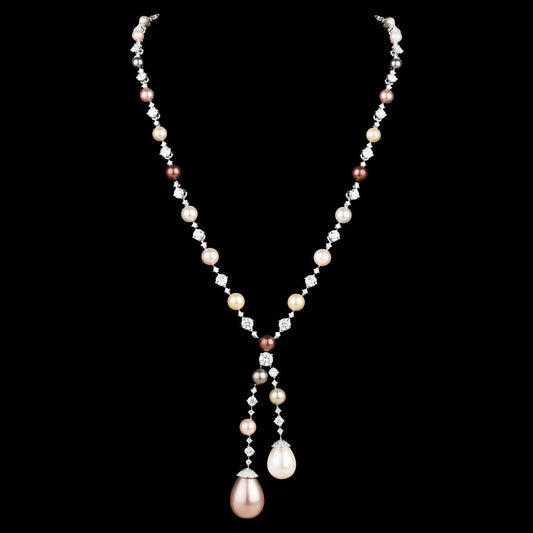 18K White Gold Diamond Necklace - 8.771ct VVS-VS-HI with Colour Stones