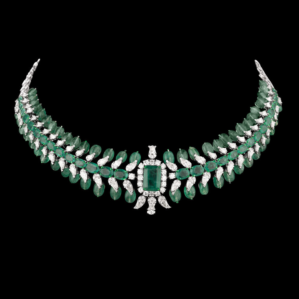 18K White Gold Diamond Necklace - 9.451ct VVS-VS-IJ with Colour Stones