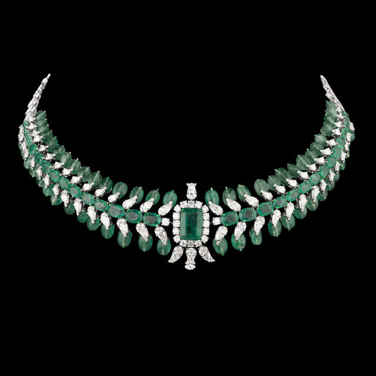 18K White Gold Diamond Necklace - 9.451ct VVS-VS-IJ with Colour Stones