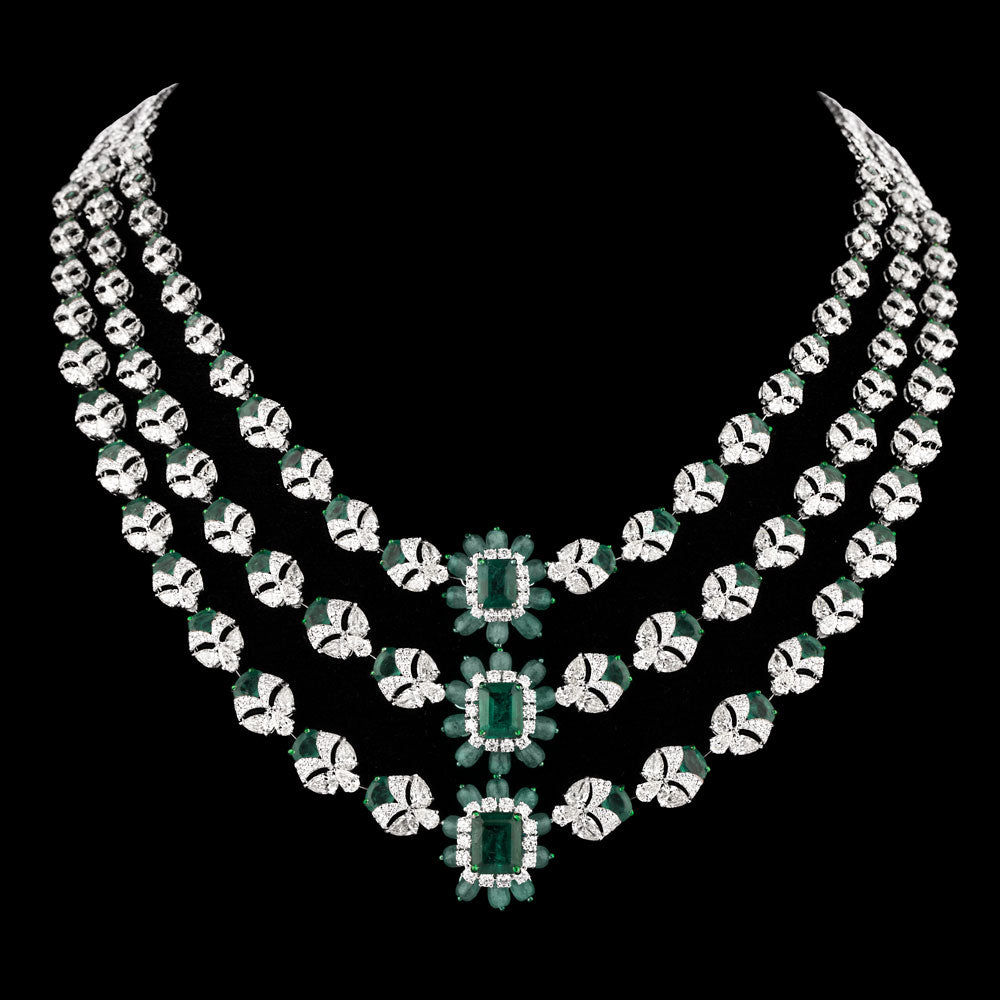 18K White Gold Diamond Necklace - 34.414ct VVS-VS-IJ with Colour Stones