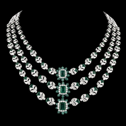 18K White Gold Diamond Necklace - 34.414ct VVS-VS-IJ with Colour Stones