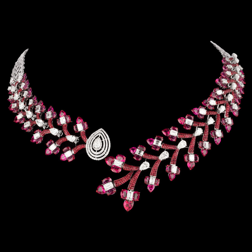 18K White Gold Diamond Necklace - 16.556ct VS-SI-JK with Colour Stones