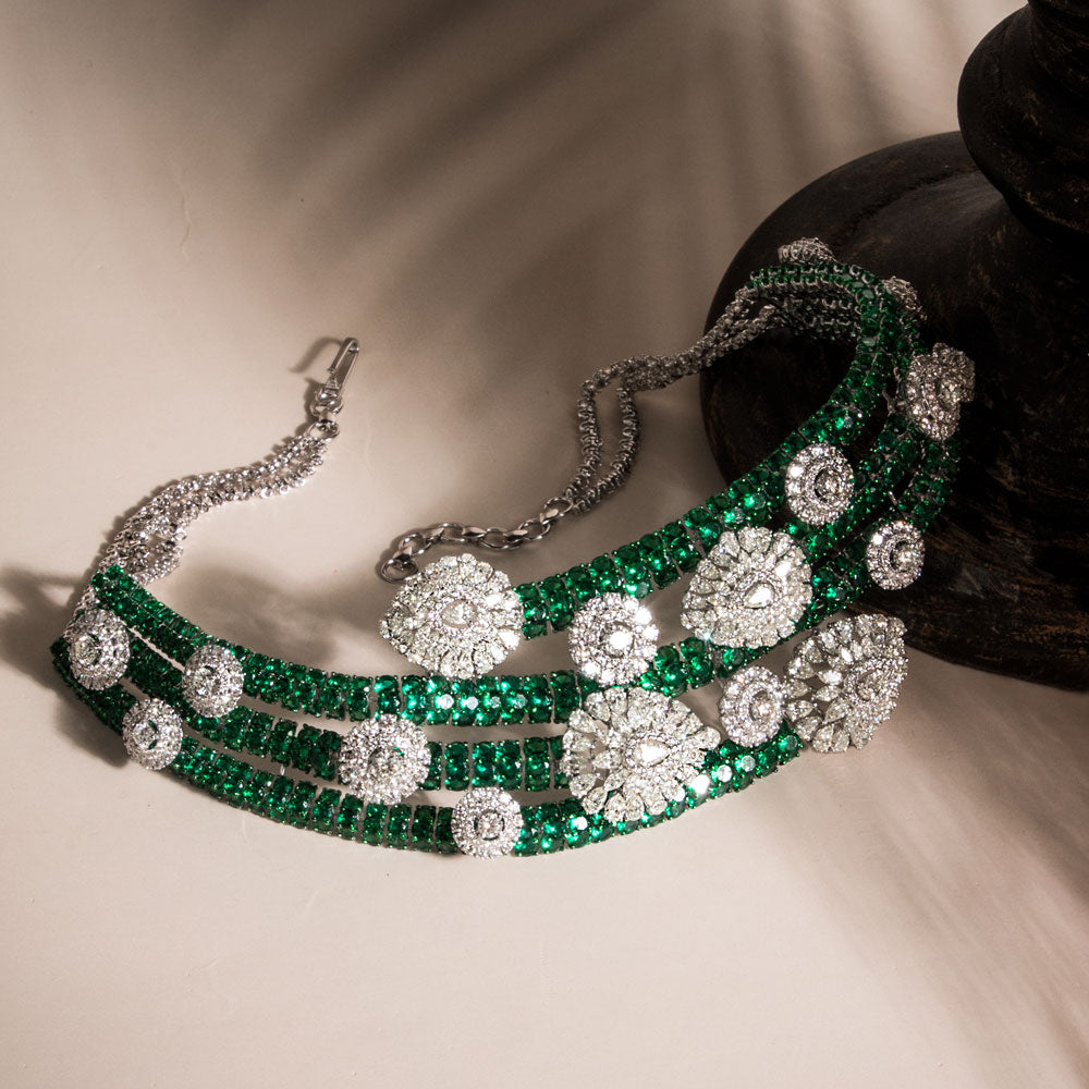 18K White Gold Diamond Necklace - 26.426ct VVS-VS-JK with Colour Stones