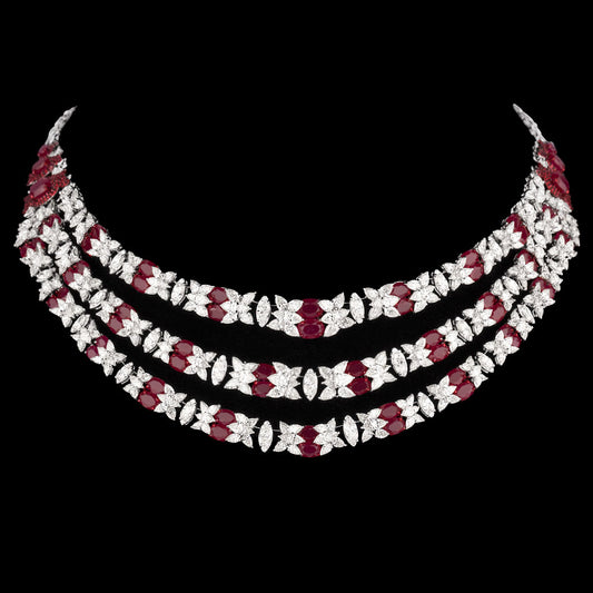 18K White Gold Diamond Necklace - 33.76ct VVS-VS-JK with Colour Stones