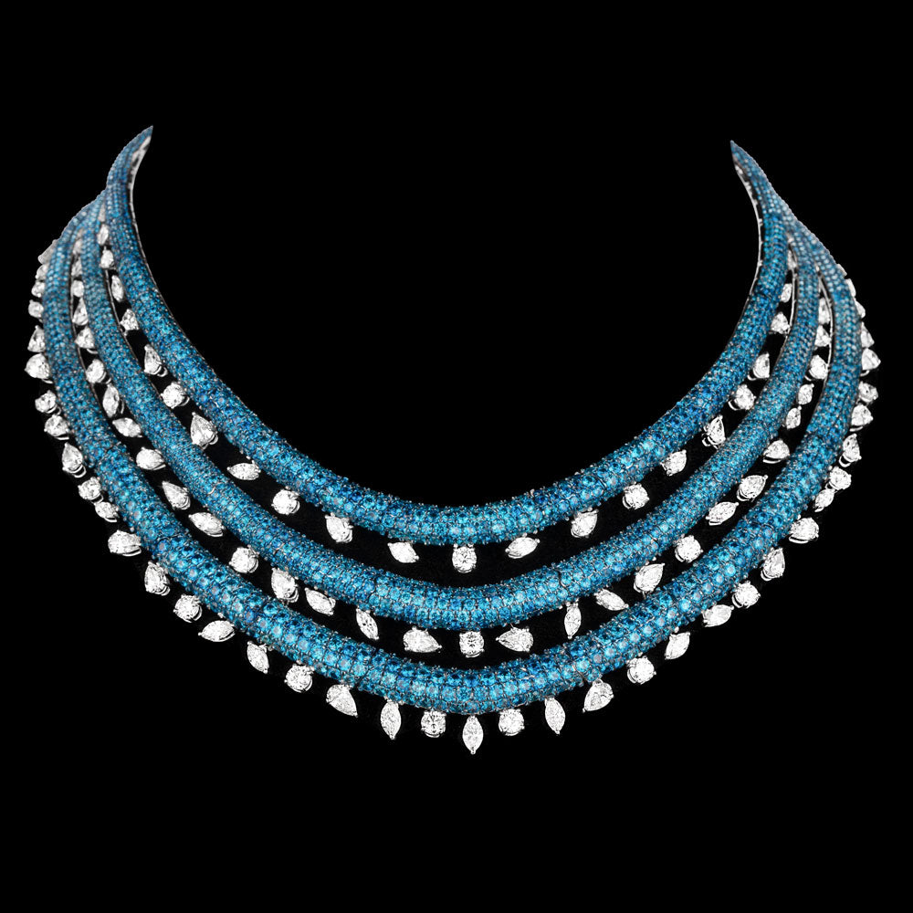 18K White Gold Diamond Necklace - 33.171ct VS-SI-JK with Colour Stones