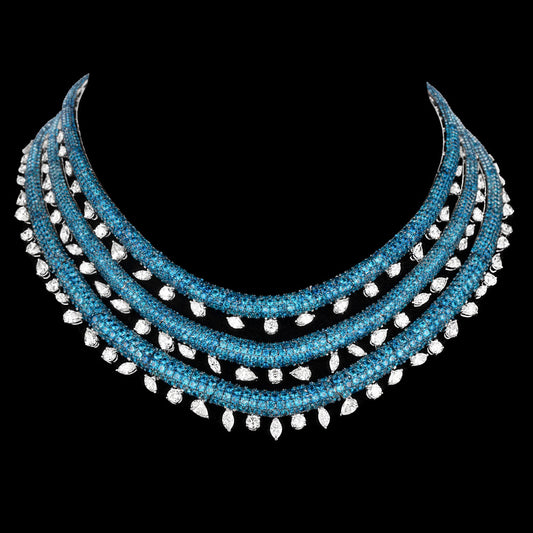 18K White Gold Diamond Necklace - 33.171ct VS-SI-JK with Colour Stones