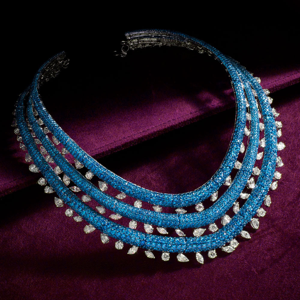 18K White Gold Diamond Necklace - 33.171ct VS-SI-JK with Colour Stones