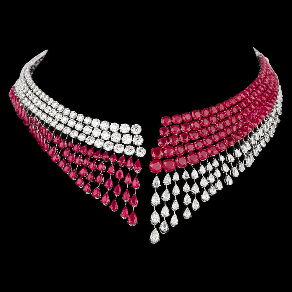 18K White Gold Diamond Necklace - 25.25ct VS-SI-IJ with Colour Stones