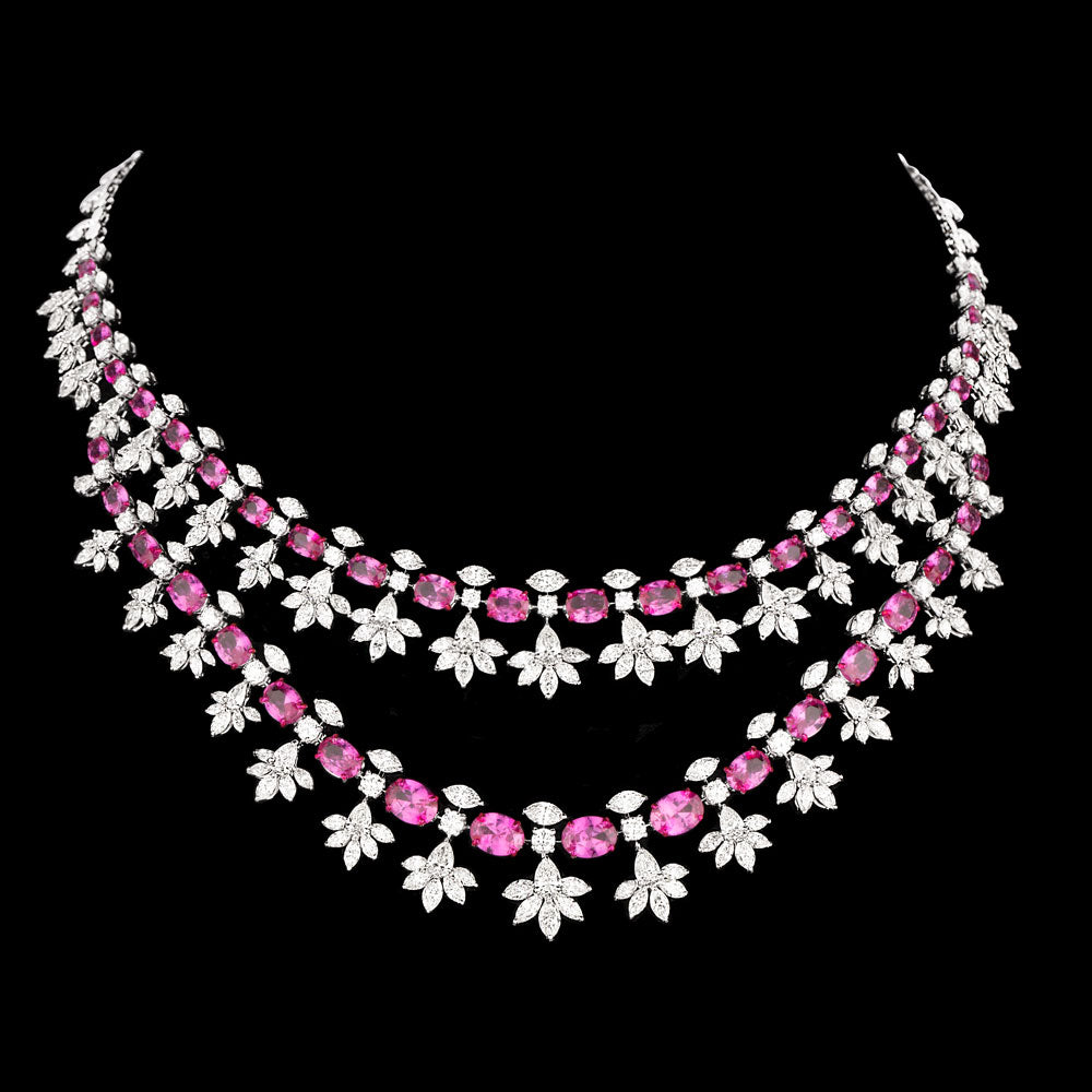 18K White Gold Diamond Necklace - 27.614ct VVS-VS-IJ with Colour Stones
