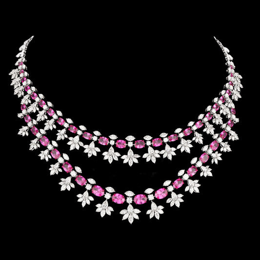 18K White Gold Diamond Necklace - 27.614ct VVS-VS-IJ with Colour Stones