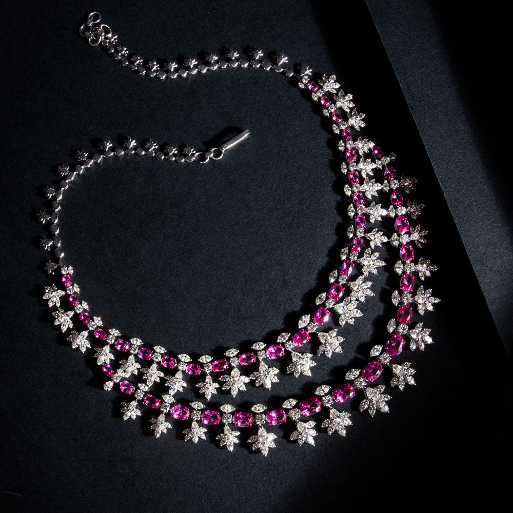 18K White Gold Diamond Necklace - 27.614ct VVS-VS-IJ with Colour Stones
