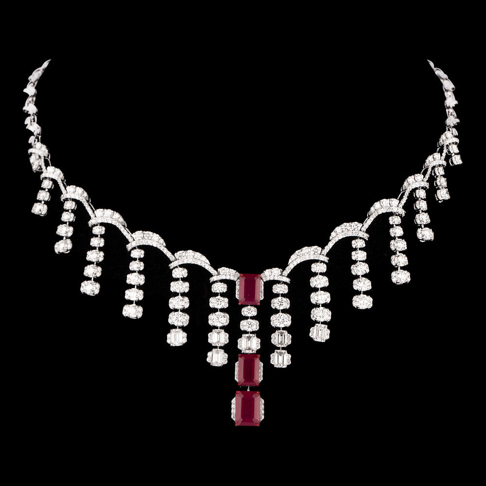18K White Gold Diamond Necklace - 16.122ct VVS-VS-GH with Colour Stones