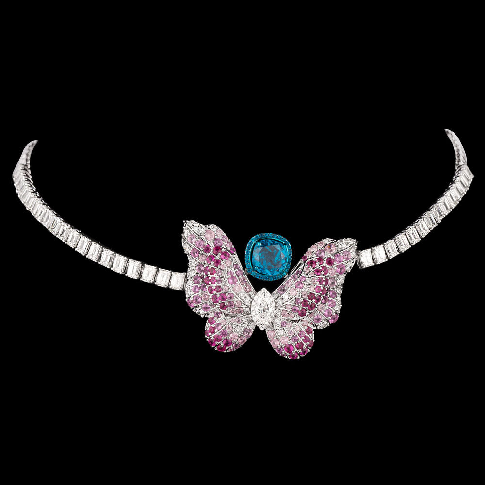 18K White Gold Diamond Necklace - 13.031ct VVS-VS-GH with Colour Stones