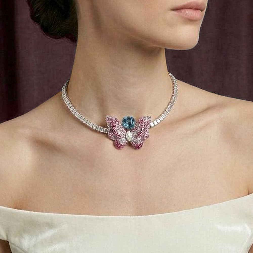 18K White Gold Diamond Necklace - 13.031ct VVS-VS-GH with Colour Stones