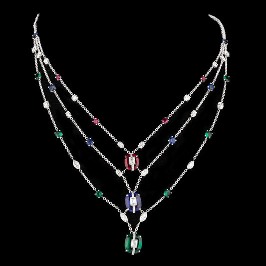 18K White Gold Diamond Necklace - 9.977ct VVS-VS-GH with Colour Stones