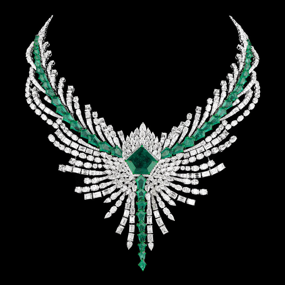 18K White Gold Diamond Necklace - 73.579ct VVS-VS-HI with Colour Stones