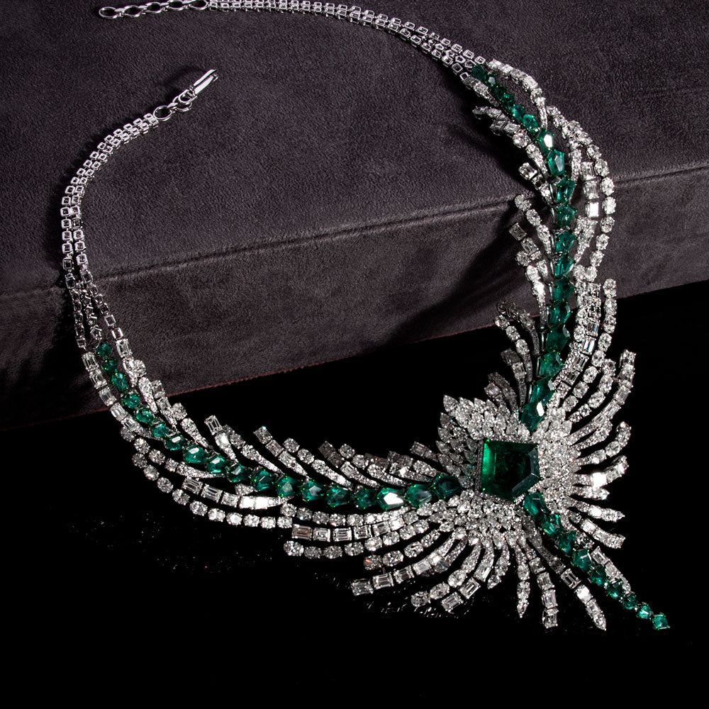 18K White Gold Diamond Necklace - 73.579ct VVS-VS-HI with Colour Stones