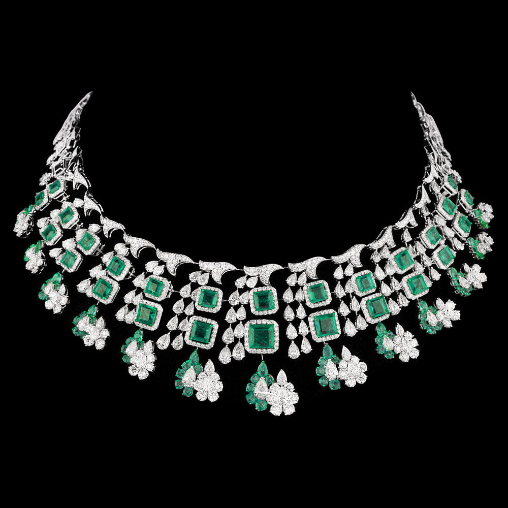 18K White Gold Diamond Necklace - 38.551ct VS-SI-HI with Colour Stones