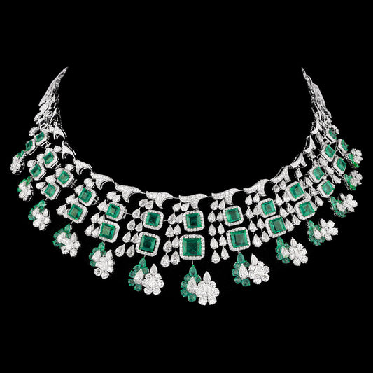 18K White Gold Diamond Necklace - 38.551ct VS-SI-HI with Colour Stones