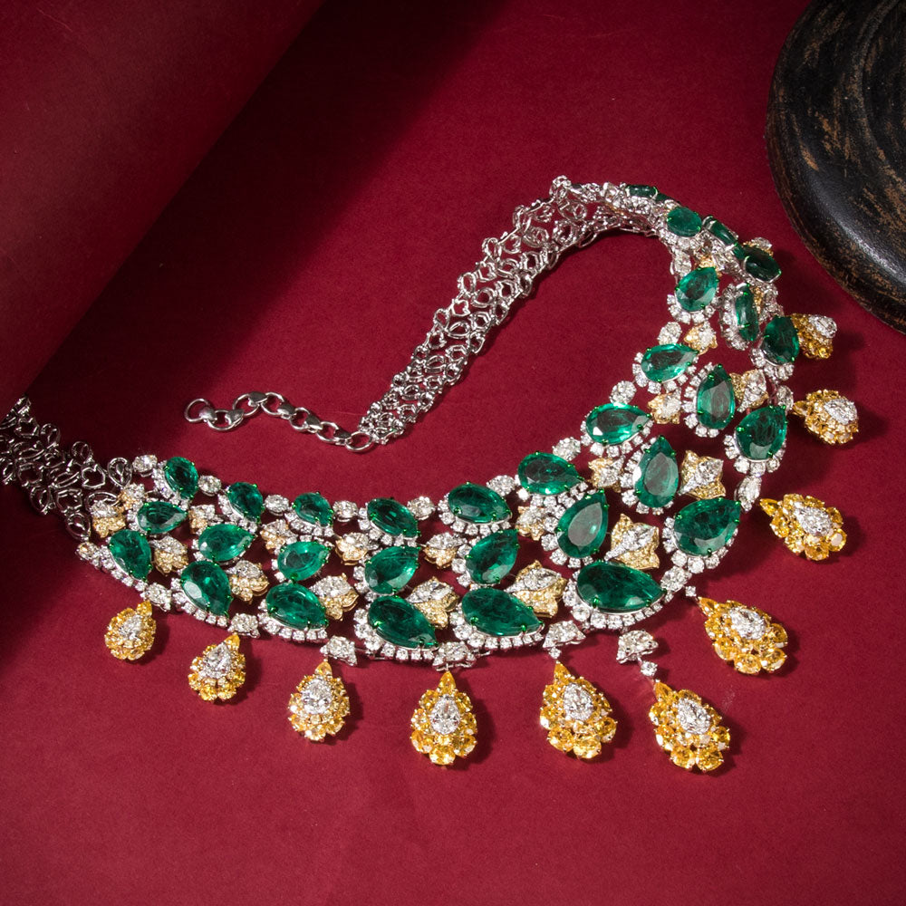 18K Two Tone Gold Diamond Necklace - 24.794ct VS-SI-IJ with Colour Stones
