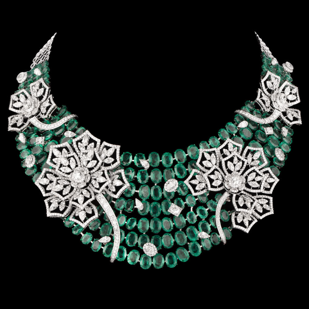 18K White Gold Diamond Necklace - 26.29ct VS-SI-GH with Colour Stones