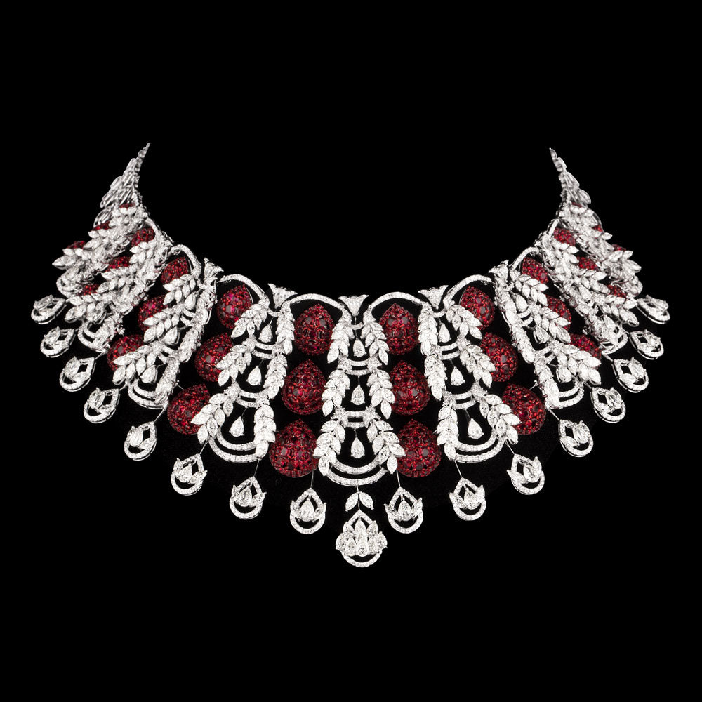 18K White Gold Diamond Necklace - 50.359ct VS-SI-IJ with Colour Stones