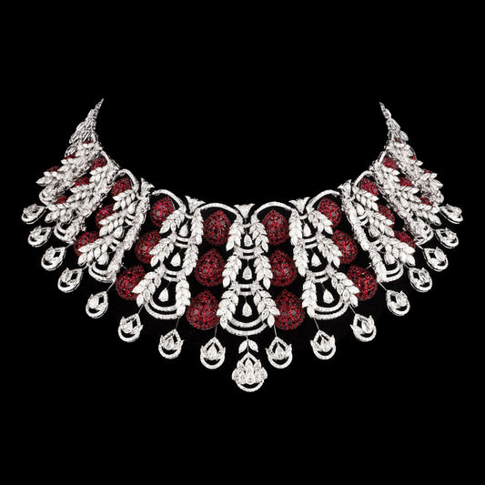 18K White Gold Diamond Necklace - 50.359ct VS-SI-IJ with Colour Stones