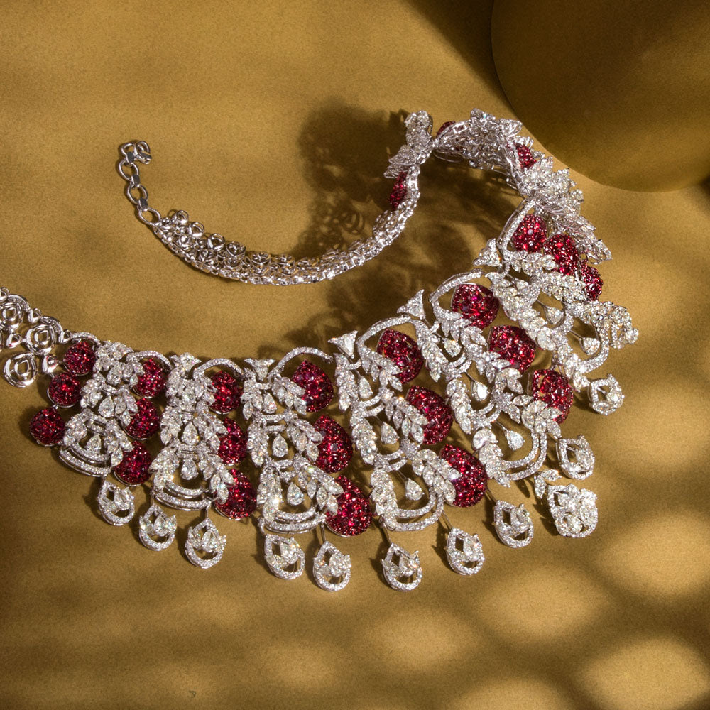 18K White Gold Diamond Necklace - 50.359ct VS-SI-IJ with Colour Stones