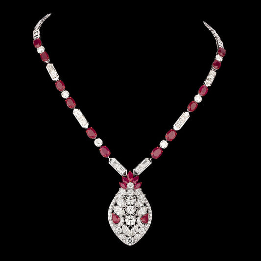 18K White Gold Diamond Necklace - 17.744ct VVS-VS-IJ with Colour Stones