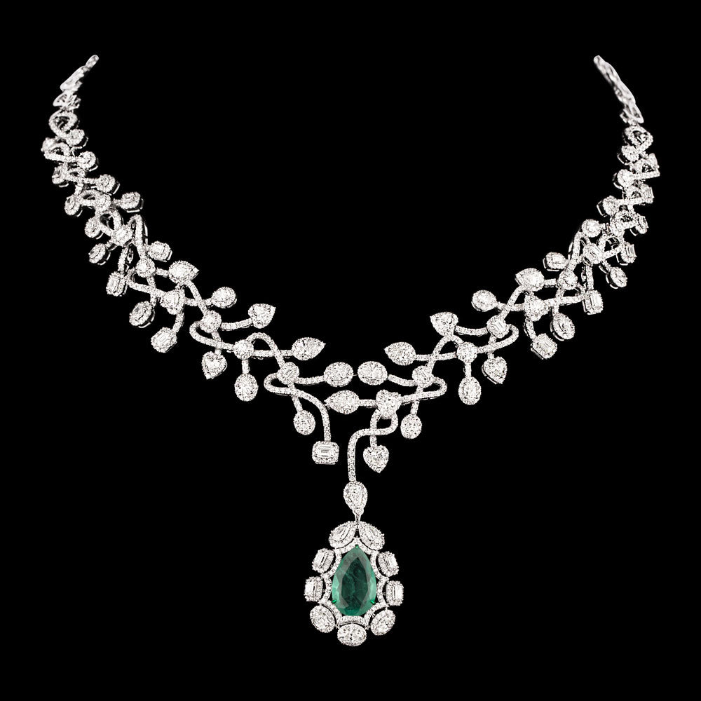 14K White Gold Diamond Necklace - 18.24ct VVS-VS-GH with Colour Stones