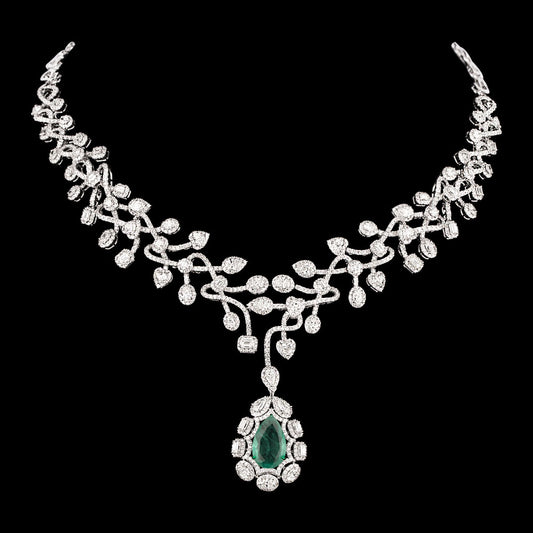14K White Gold Diamond Necklace - 18.24ct VVS-VS-GH with Colour Stones