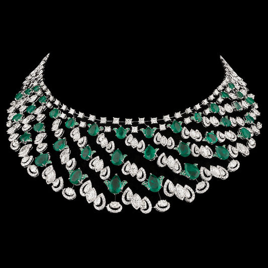 14K White Gold Diamond Necklace - 34.638ct VS-SI-JK with Colour Stones