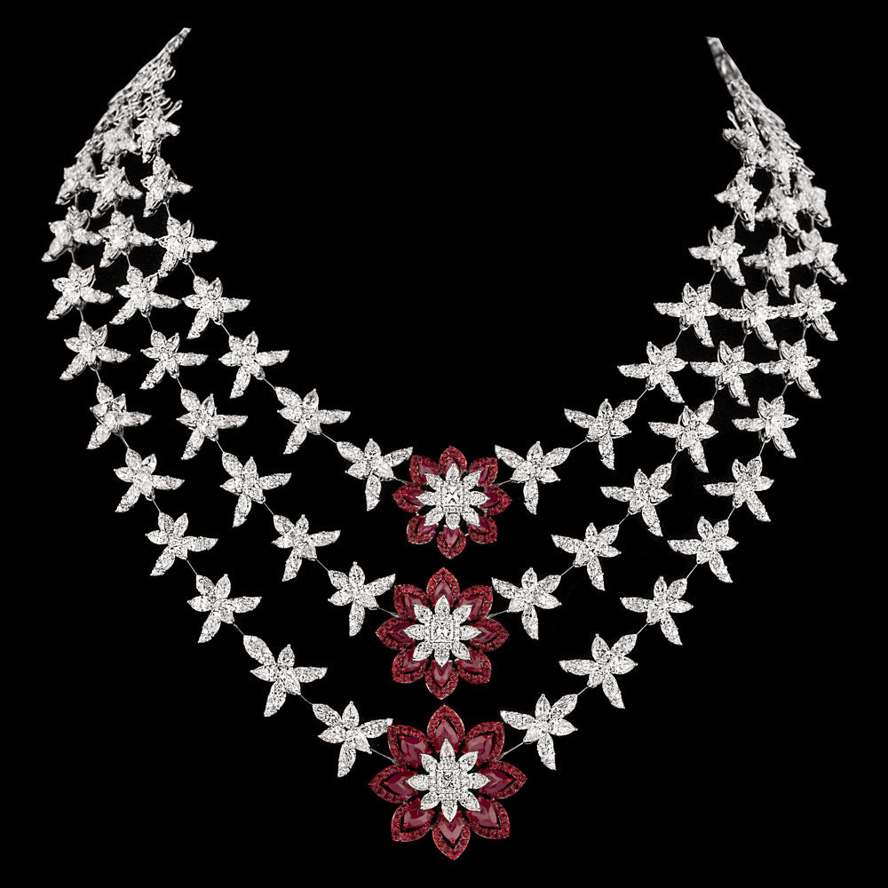 18K White Gold Diamond Necklace - 73.13ct VVS-VS-IJ with Colour Stones