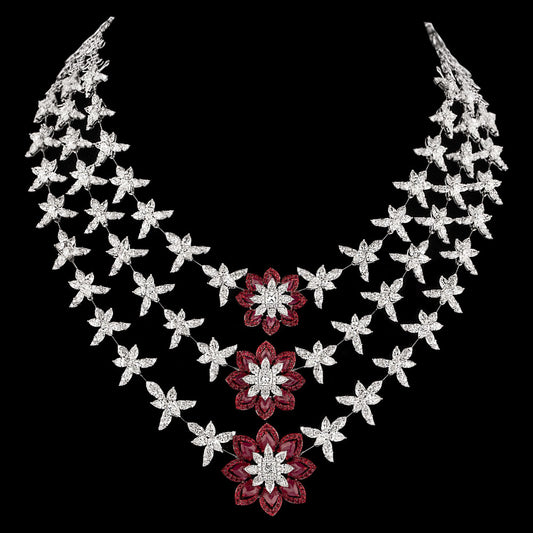 18K White Gold Diamond Necklace - 73.13ct VVS-VS-IJ with Colour Stones