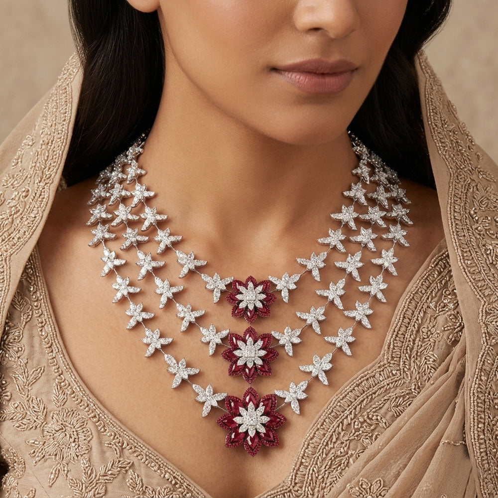 18K White Gold Diamond Necklace - 73.13ct VVS-VS-IJ with Colour Stones