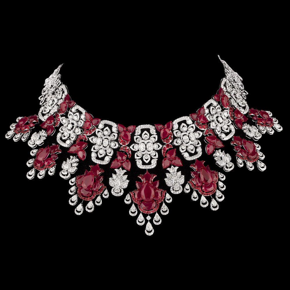 18K White Gold Diamond Necklace - 37.608ct VS-SI-IJ with Colour Stones