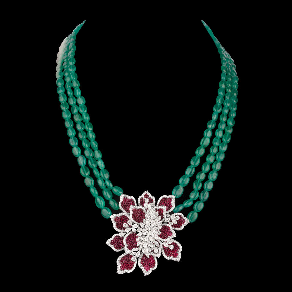 18K White Gold Diamond Necklace - 19.775ct VS-SI-GH with Colour Stones