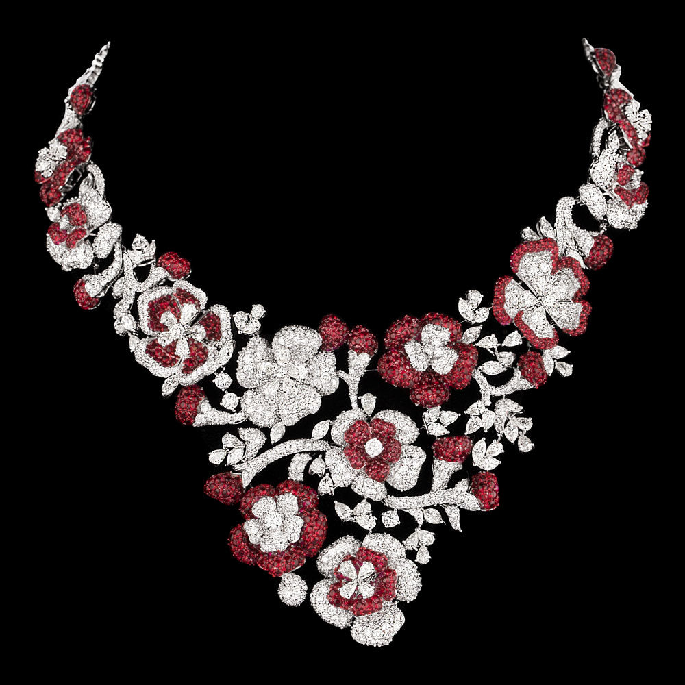 14K White Gold Diamond Necklace - 40.048ct VVS-VS-HIJ with Colour Stones