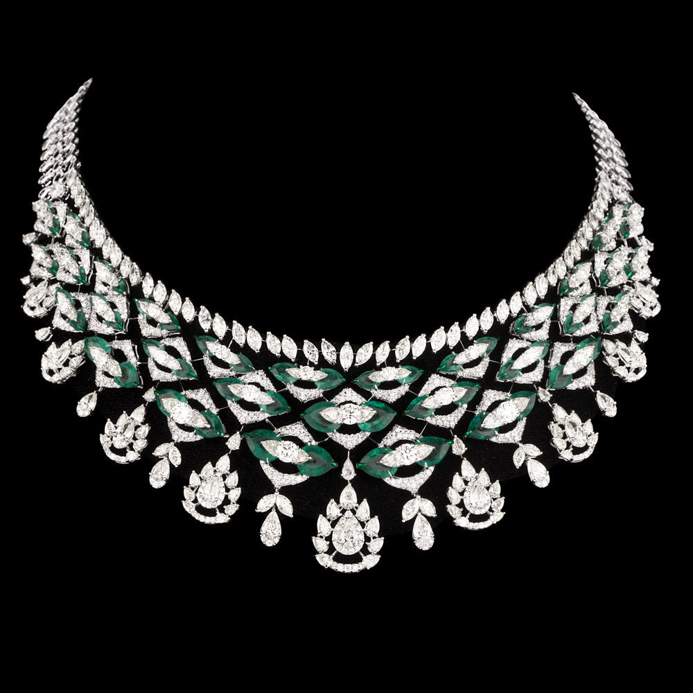 18K White Gold Diamond Necklace - 41.929ct VVS-VS-JK with Colour Stones