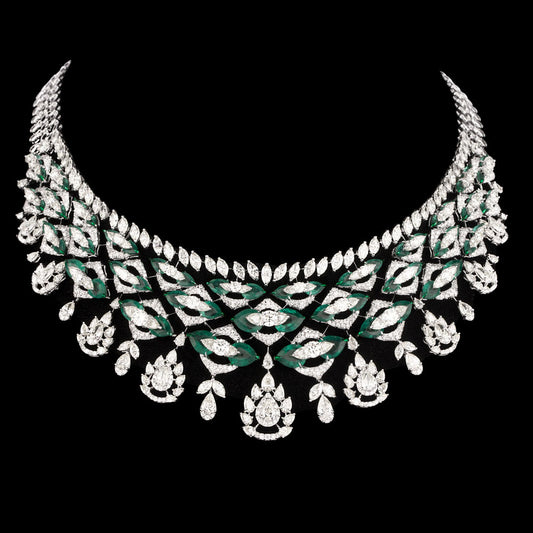 18K White Gold Diamond Necklace - 41.929ct VVS-VS-JK with Colour Stones