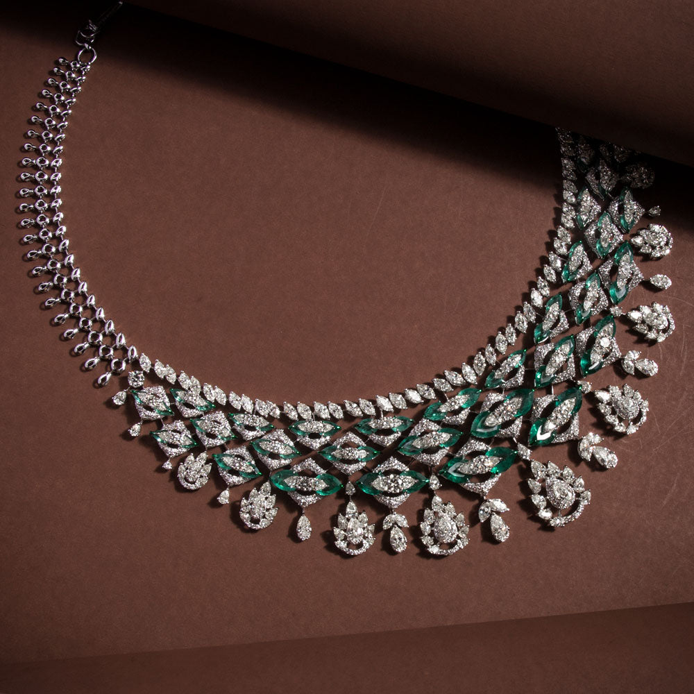 18K White Gold Diamond Necklace - 41.929ct VVS-VS-JK with Colour Stones