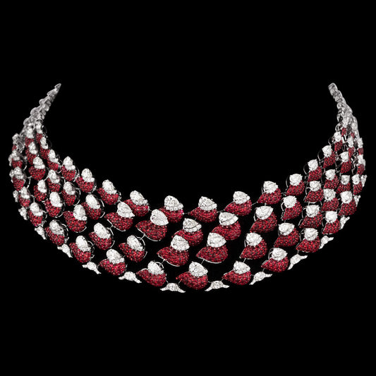 18K White Gold Diamond Necklace - 18.363ct VS-SI-IJK with Colour Stones