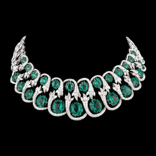 18K White Gold Diamond Necklace - 29.052ct VS-SI-HI with Colour Stones