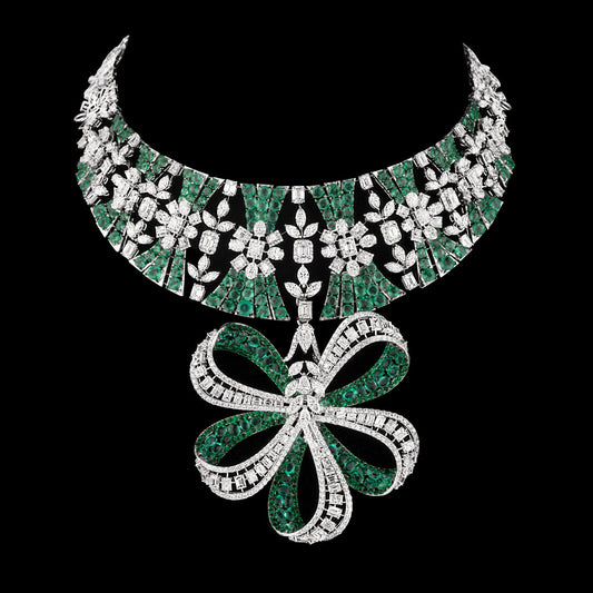 14K White Gold Diamond Necklace - 53.704ct VVS-VS-GH with Colour Stones