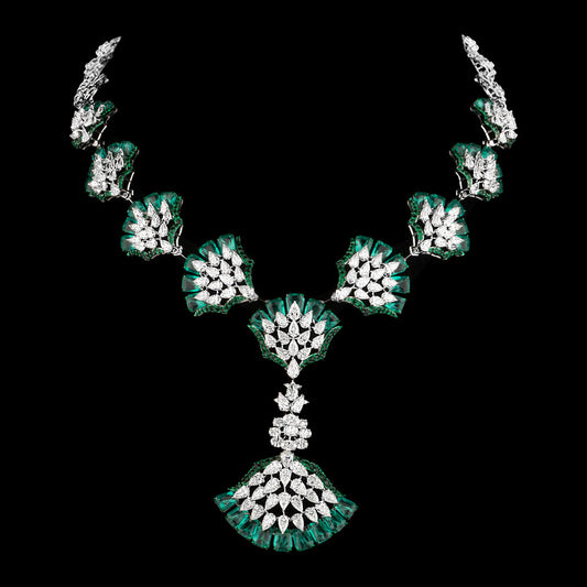 14K White Gold Diamond Necklace - 27.861ct VVS-VS-JK with Colour Stones