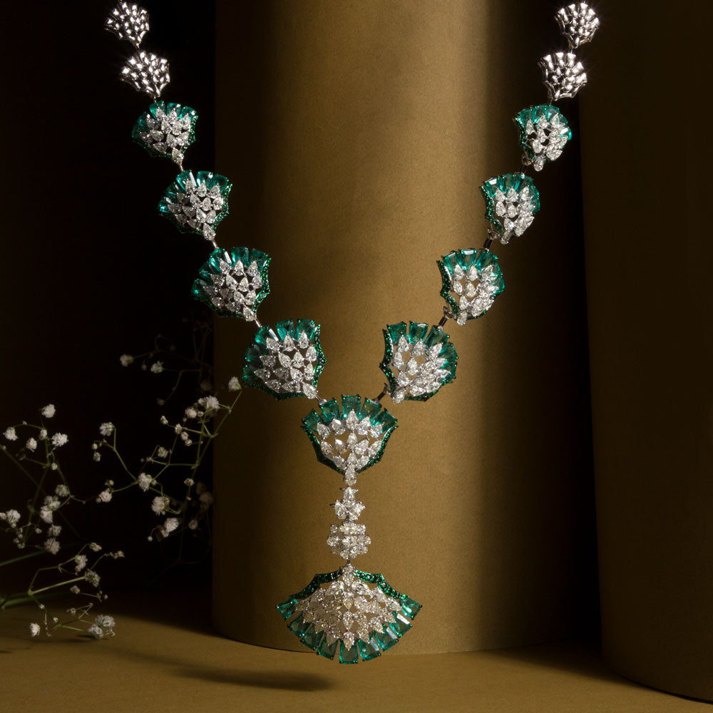 14K White Gold Diamond Necklace - 27.861ct VVS-VS-JK with Colour Stones