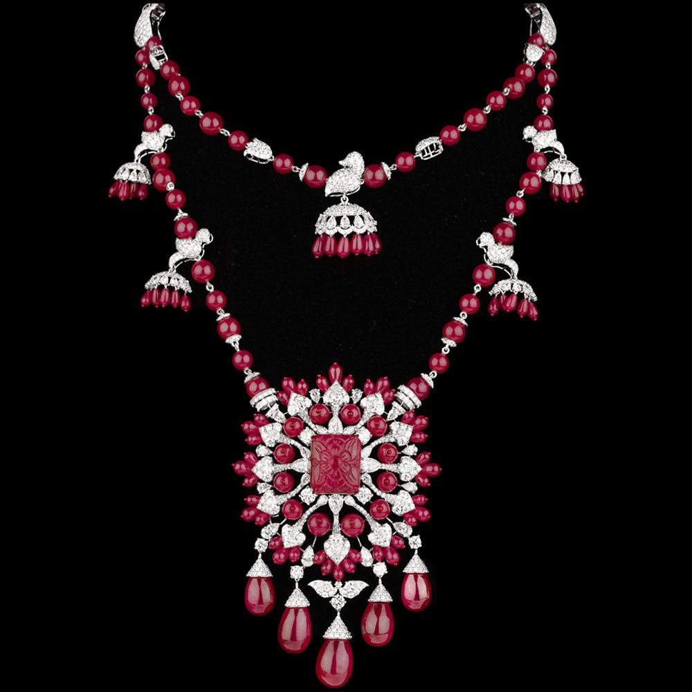 14K White Gold Diamond Necklace - 27.569ct VVS-VS-KL with Colour Stones