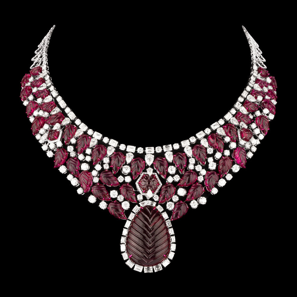 14K White Gold Diamond Necklace - 35.48ct VS-SI-JK with Colour Stones