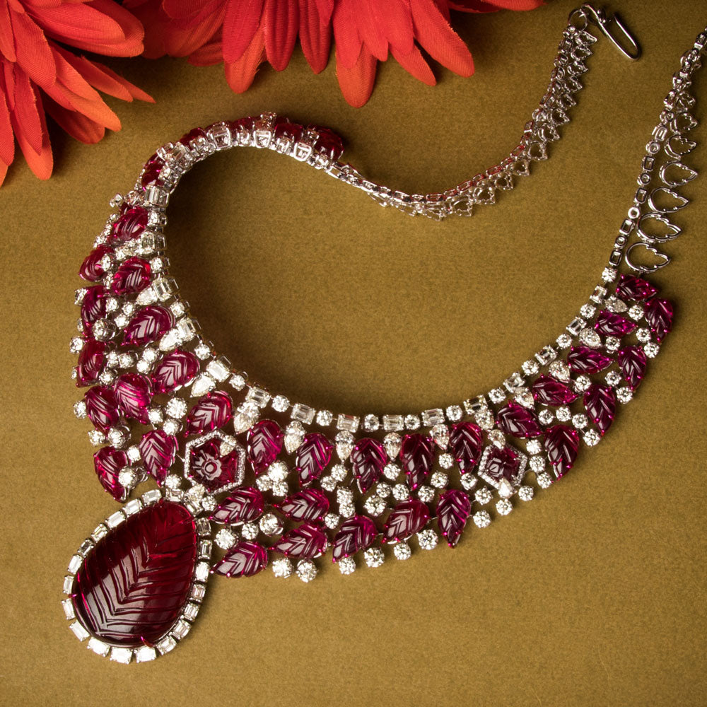 14K White Gold Diamond Necklace - 35.48ct VS-SI-JK with Colour Stones